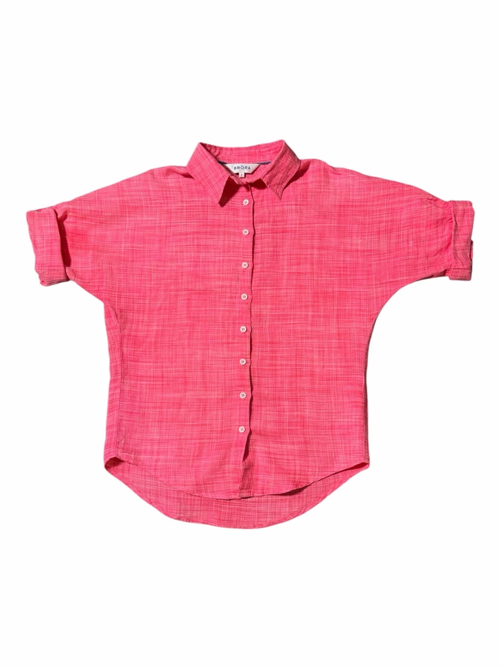 Brora Pink 100% Linen Short Sleeve Button Up Shirt EUC Size 8